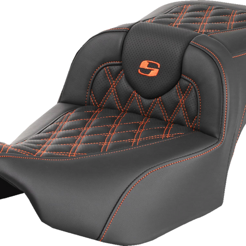 SADDLEMEN Roadsofa* Extended Reach Seat - without Backrest - Lattice - Orange Stitch - FLTR/FLHX '23-'24 823-07-18403 - Team Dream Rides