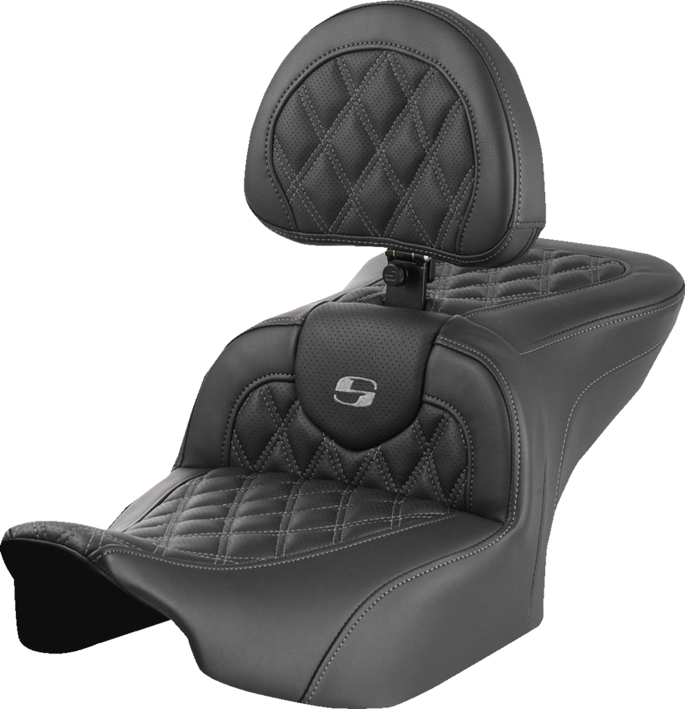 SADDLEMEN RoadSofa* Seat - with Backrest - Lattice Stitch - Gray Stitch - FLTR/FLHX '23-'24 823-07-182B2