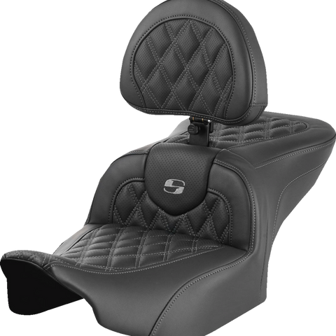 SADDLEMEN RoadSofa* Seat - with Backrest - Lattice Stitch - Gray Stitch - FLTR/FLHX '23-'24 823-07-182B2 - Team Dream Rides
