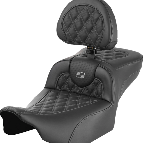 SADDLEMEN Roadsofa* Extended Reach Seat - with Backrest - Lattice Stitch - Gray Stitch - FLTR/FLHX '23-'24 823-07-184B2 - Team Dream Rides