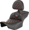 SADDLEMEN Roadsofa* Extended Reach Seat - with Backrest - Lattice Stitch - Orange Stitch - FLTR/FLHX '23-'24 823-07-184B3