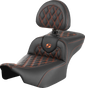 SADDLEMEN Roadsofa* Extended Reach Seat - with Backrest - Lattice Stitch - Orange Stitch - FLTR/FLHX '23-'24 823-07-184B3 - Team Dream Rides