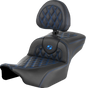 SADDLEMEN Roadsofa* Extended Reach Seat - with Backrest - Lattice Stitch - Blue Stitch - FLTR/FLHX '23-'24 823-07-184B1 - Team Dream Rides