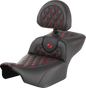 SADDLEMEN Roadsofa* Extended Reach Seat - with Backrest - Lattice Stitch - Red Stitch - FLTR/FLHX '23-'24 823-07-184B4 - Team Dream Rides
