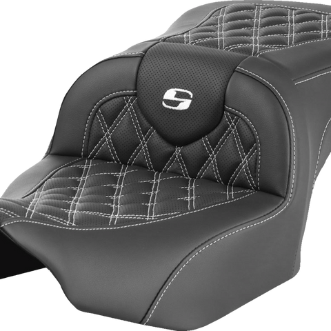 SADDLEMEN RoadSofa* Seat - without Backrest - Lattice Stitch - White Stitch - FLTR/FLHX '23-'24 823-07-18206 - Team Dream Rides