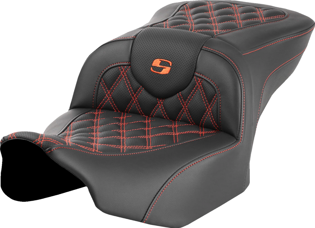 SADDLEMEN Roadsofa* Seat - without Backrest - Orange Lattice Stitch - FLTR/FLHX '23-'24 823-07-18203 - Team Dream Rides