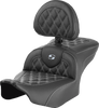 SADDLEMEN RoadSofa™ Seat with Backrest for FLTR/FLHX 2023-2024 – Silver Stitch, Lattice Design