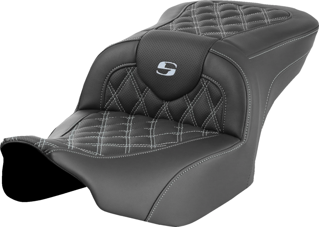 SADDLEMEN RoadSofa* Seat - without Backrest - Lattice Stitch - Silver Stitch - FLTR/FLHX '23-'24 823-07-18205 - Team Dream Rides