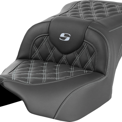 SADDLEMEN RoadSofa* Seat - without Backrest - Lattice Stitch - Silver Stitch - FLTR/FLHX '23-'24 823-07-18205 - Team Dream Rides