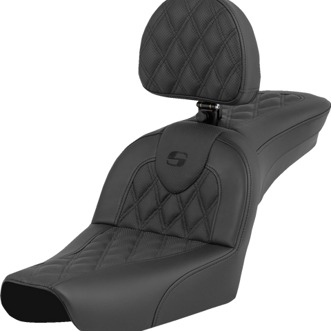 SADDLEMEN RoadSofa* Seat - Lattice Stitch - with Driver Backrest - FXDWG '04-'05 804-05-182BR - Team Dream Rides