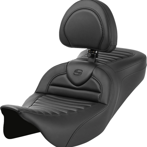 SADDLEMEN Roadsofa* Seat - with Backrest - Tuck-n-Roll - Carbon Fiber - FL '08-'23 808-07B-204B0 - Team Dream Rides