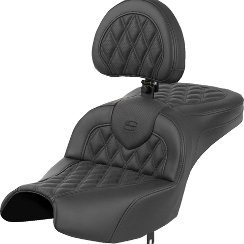 SADDLEMEN Roadsofa* Seat - With Backrest - Black - Lattice Stitch - Indian Pursuit '22-'24 I22-02-182BR - Team Dream Rides