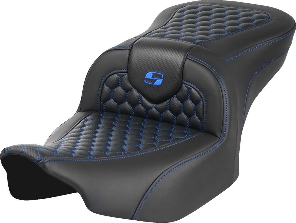 SADDLEMEN Roadsofa* Seat - without Backrest - Honeycomb - Blue Stitch - FLTR/FLHX '23-'24 823-07-18901 - Team Dream Rides