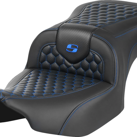 SADDLEMEN Roadsofa* Seat - without Backrest - Honeycomb - Blue Stitch - FLTR/FLHX '23-'24 823-07-18901 - Team Dream Rides