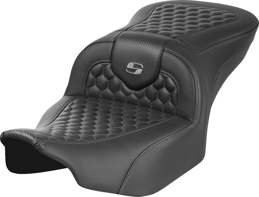 SADDLEMEN Roadsofa™ Seat for FLTR/FLHX 2023-2024 – Honeycomb Gray Stitch with Saddlehyde Cover