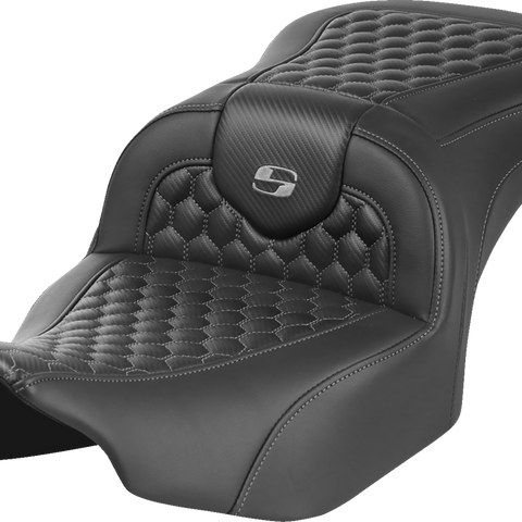 SADDLEMEN Roadsofa™ Seat for FLTR/FLHX 2023-2024 – Honeycomb Gray Stitch with Saddlehyde Cover