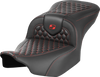 SADDLEMEN Roadsofa™ Seat for Harley FLTR/FLHX '23-'24 – Honeycomb Stitch, Saddlehyde Cover, Red Stitch, Part 823-07-18904