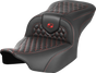 SADDLEMEN Roadsofa™ Seat for Harley FLTR/FLHX '23-'24 – Honeycomb Stitch, Saddlehyde Cover, Red Stitch, Part 823-07-18904
