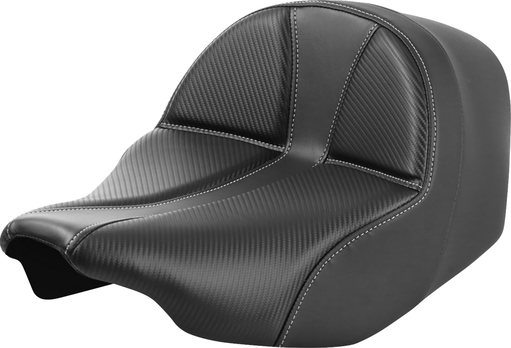 SADDLEMEN Dominator Solo Seat with SaddleGel™ - Carbon Fiber with Silver Stitch for FLT/FLH 2023-2024, Part #823-07-0042