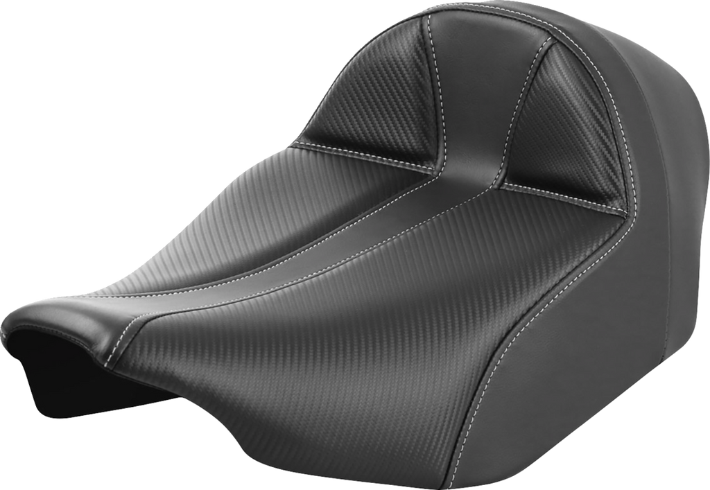 SADDLEMEN Dominator Solo Seat - Carbon Fiber w/ Silver Stitch - Extended Reach - FLT/FLH '23-'24 823-07E-0042 - Team Dream Rides