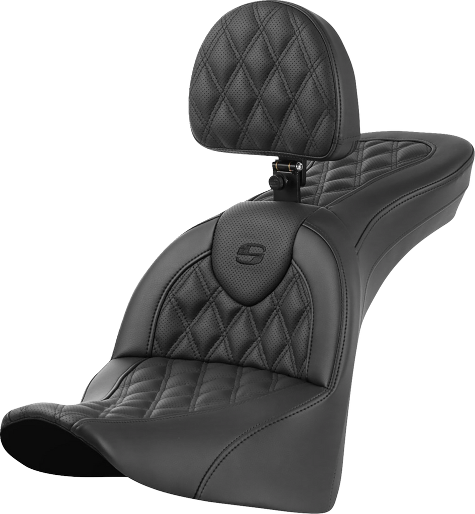 SADDLEMEN Roadsofa* Seat - with Backrest - Lattice Stitch 818-33-182BR - Team Dream Rides