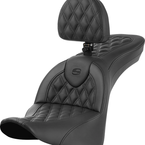 SADDLEMEN Roadsofa* Seat - with Backrest - Lattice Stitch 818-33-182BR - Team Dream Rides