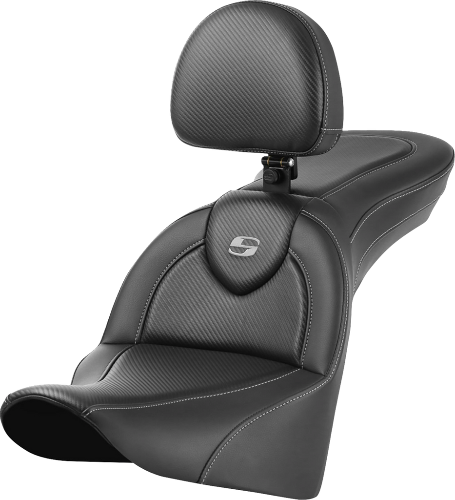 SADDLEMEN Roadsofa™ Seat with Backrest - Carbon Fiber and SaddleHyde, Part 818-33-185BR