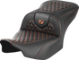 SADDLEMEN Roadsofa* Seat - without Backrest - Honeycomb - Orange Stitch - FLTR/FLHX '23-'24 823-07-18903 - Team Dream Rides