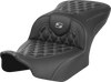 SADDLEMEN RoadSofa™ Seat for FLTR/FLHX 2023-2024 with Carbon Fiber Finish and Gray Lattice Stitch - Part Number 823-07-20602