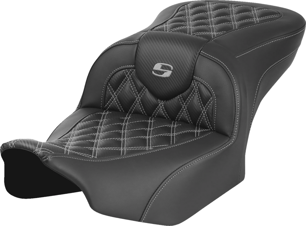 SADDLEMEN RoadSofa™ Seat for FLTR/FLHX 2023-2024 with Carbon Fiber Finish and Gray Lattice Stitch - Part Number 823-07-20602