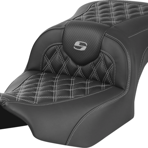 SADDLEMEN RoadSofa* Seat - without Backrest - Carbon Fiber - Lattice Stitch - Gray Stitch - FLTR/FLHX '23-'24 823-07-20602 - Team Dream Rides