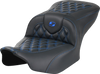 SADDLEMEN RoadSofa* Seat - without Backrest - Carbon Fiber - Lattice Stitch - Blue Stitch - FLTR/FLHX '23-'24 823-07-20601 - Team Dream Rides