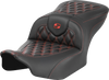 SADDLEMEN RoadSofa* Seat - without Backrest - Carbon Fiber - Lattice Stitch - Red Stitch - FLTR/FLHX '23-'24 823-07-20604 - Team Dream Rides