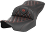 SADDLEMEN RoadSofa* Seat - without Backrest - Carbon Fiber - Lattice Stitch - Red Stitch - FLTR/FLHX '23-'24 823-07-20604 - Team Dream Rides