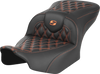 SADDLEMEN RoadSofa* Seat - without Backrest - Carbon Fiber - Orange Stitch - FL/FX '23-'24 823-07-20603 - Team Dream Rides