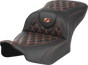 SADDLEMEN RoadSofa* Seat - without Backrest - Carbon Fiber - Orange Stitch - FL/FX '23-'24 823-07-20603 - Team Dream Rides