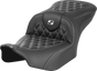 SADDLEMEN RoadSofa* Seat - without Backrest - Carbon Fiber - Lattice Stitch - White Stitch - FLTR/FLHX '23-'24 823-07-20606 - Team Dream Rides