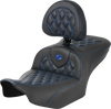 SADDLEMEN RoadSofa™ Seat with Backrest for FLTR/FLHX 2023-2024 – Carbon Fiber, Blue Stitch, Part #823-07-206B1