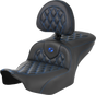 SADDLEMEN RoadSofa* Seat - with Backrest - Carbon Fiber - Lattice Stitch - Blue Stitch - FLTR/FLHX '23-'24 823-07-206B1 - Team Dream Rides