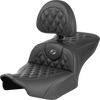SADDLEMEN RoadSofa™ Seat with Backrest for FLTR/FLHX 2023-2024 – Carbon Fiber, Gray Stitch, Part #823-07-206B2