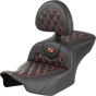 SADDLEMEN RoadSofa* Seat - with Backrest - Carbon Fiber - Lattice Stitch - Orange Stitch - FLTR/FLHX '23-'24 823-07-206B3 - Team Dream Rides