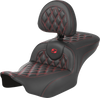 SADDLEMEN RoadSofa™ Seat with Backrest for FLTR/FLHX 2023-2024 – Carbon Fiber Lattice Stitch, Red Stitch, Part #823-07-206B4