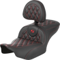 SADDLEMEN RoadSofa* Seat - with Backrest - Carbon Fiber - Lattice Stitch - Red Stitch - FLTR/FLHX '23-'24 823-07-206B4 - Team Dream Rides