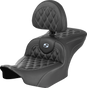 SADDLEMEN RoadSofa* Seat - with Backrest - Carbon Fiber - Lattice Stitch - Silver Stitch - FLTR/FLHX '23-'24 823-07-206B5 - Team Dream Rides