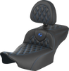SADDLEMEN Roadsofa* Extended Reach Seat - with Backrest - Lattice Stitch - Blue Stitch - FLTR/FLHX '23-'24 823-07-207B1 - Team Dream Rides
