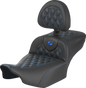 SADDLEMEN Roadsofa* Extended Reach Seat - with Backrest - Lattice Stitch - Blue Stitch - FLTR/FLHX '23-'24 823-07-207B1 - Team Dream Rides