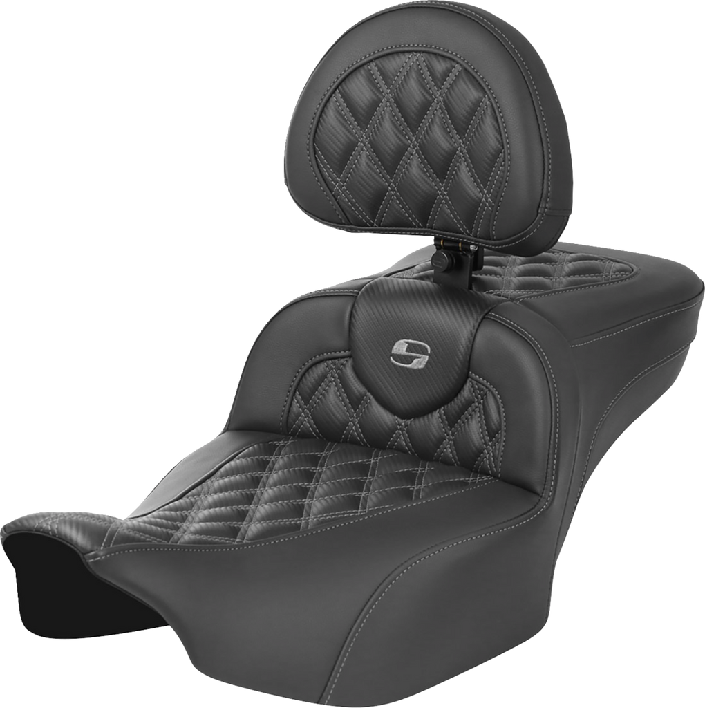 SADDLEMEN Roadsofa* Extended Reach Seat - without Backrest - Lattice Stitch - Gray Stitch - FLTR/FLHX '23-'24 823-07-207B2 - Team Dream Rides