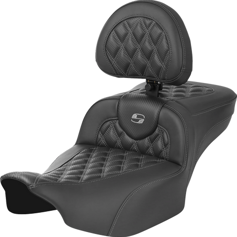 SADDLEMEN Roadsofa* Extended Reach Seat - without Backrest - Lattice Stitch - Gray Stitch - FLTR/FLHX '23-'24 823-07-207B2 - Team Dream Rides