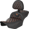 SADDLEMEN Roadsofa* Extended Reach Seat - with Backrest - Lattice Stitch - Orange Stitch - FLTR/FLHX '23-'24 823-07-207B3 - Team Dream Rides