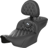 SADDLEMEN Roadsofa* Extended Reach Seat - with Backrest - Lattice Stitch - Silver Stitch - FLTR/FLHX '23-'24 823-07-207B5 - Team Dream Rides